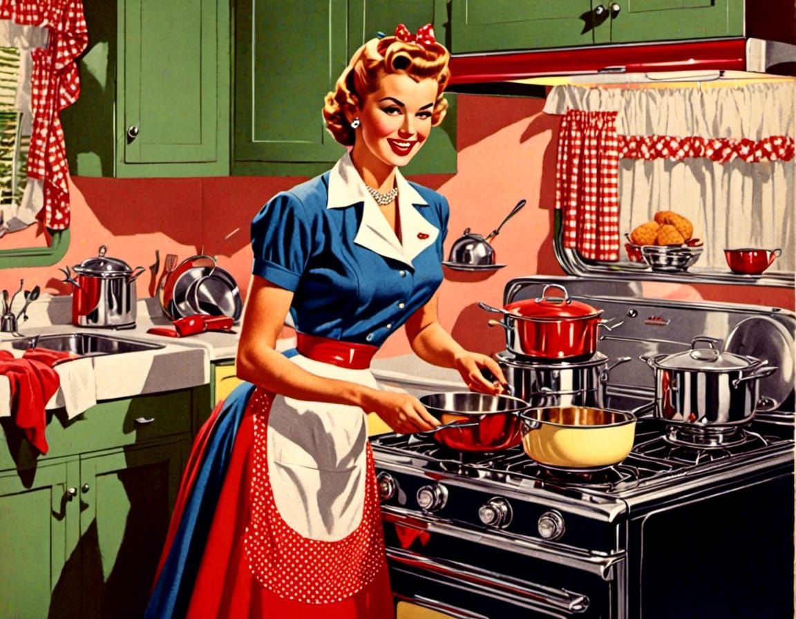 1950's housewife cooking a meal
