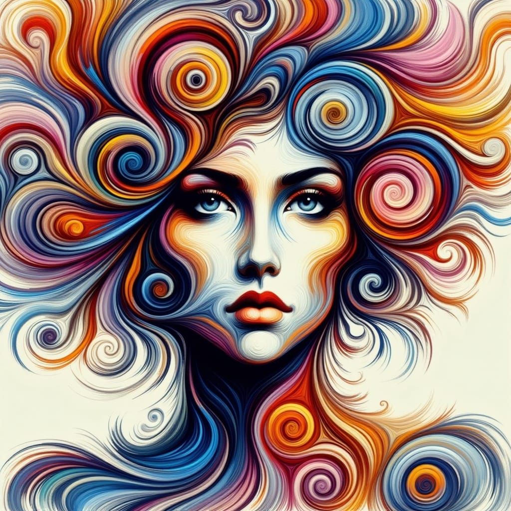 Hyperrealistic Swirling Line Portrait of Woman