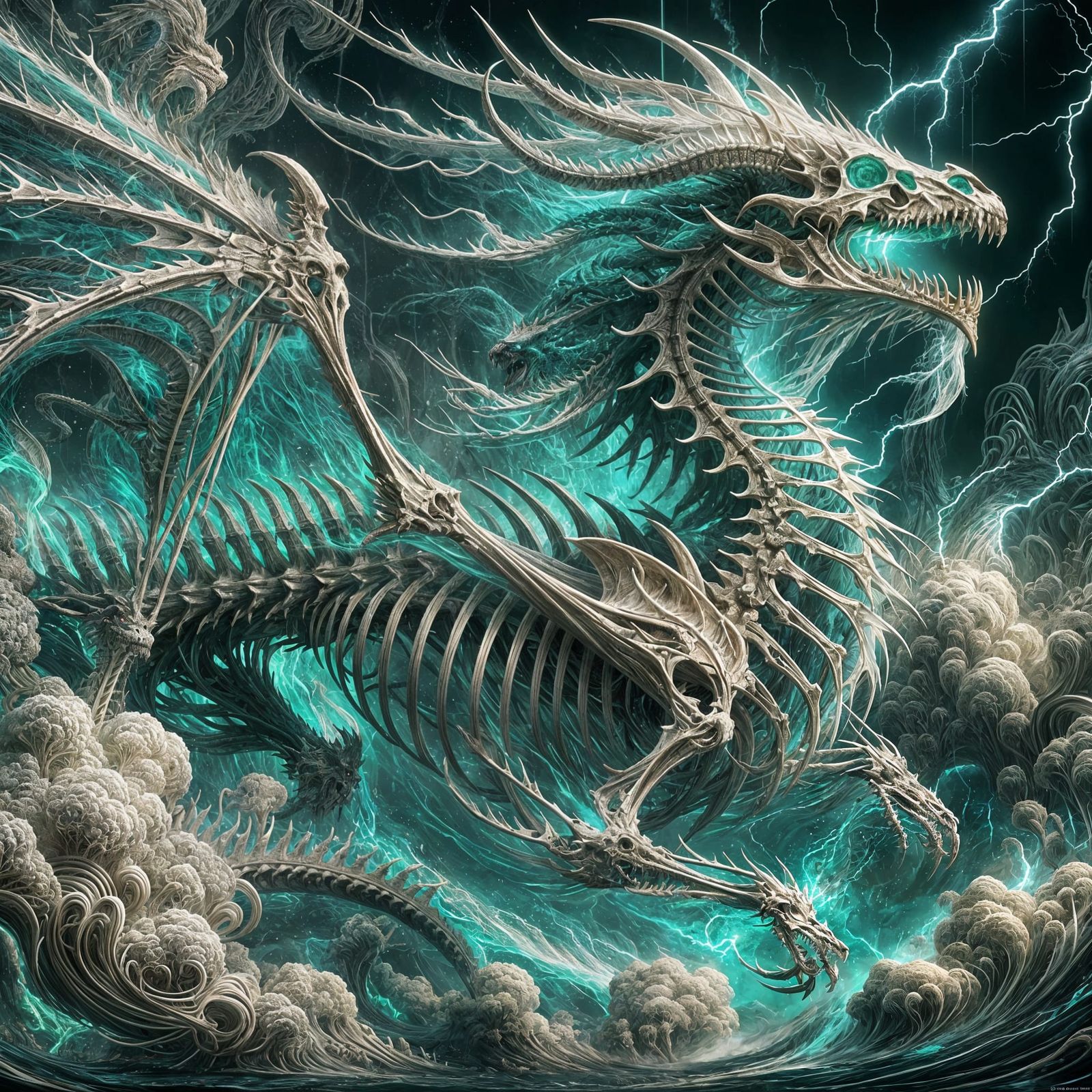 Dragon Skeleton Rises From Green Fire in 8K Digital Art