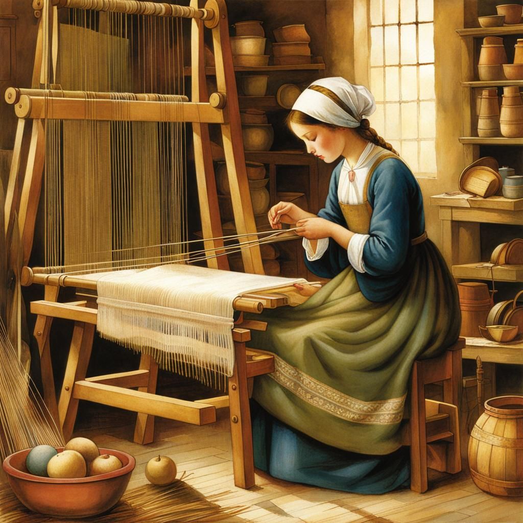 The Weaver at the Loom: Nostalgic Illustration