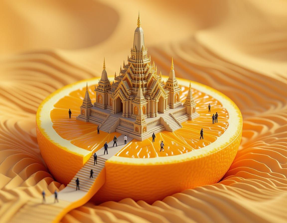 Surreal Temple City Emerges From Orange Fruit