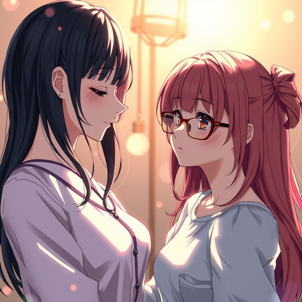 Emotional Yuri Anime Scene in 3D Style