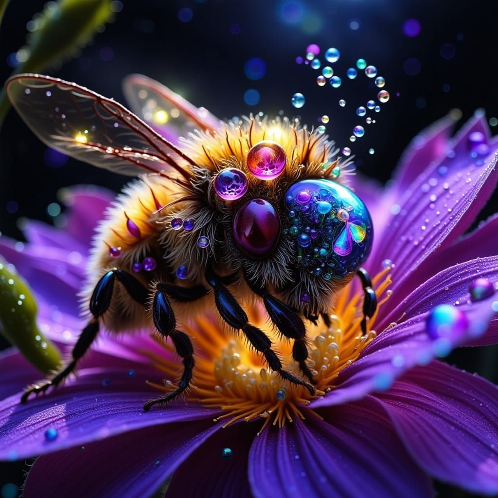 Cartoon Bee Sleeping in Starry Galaxy Sky
