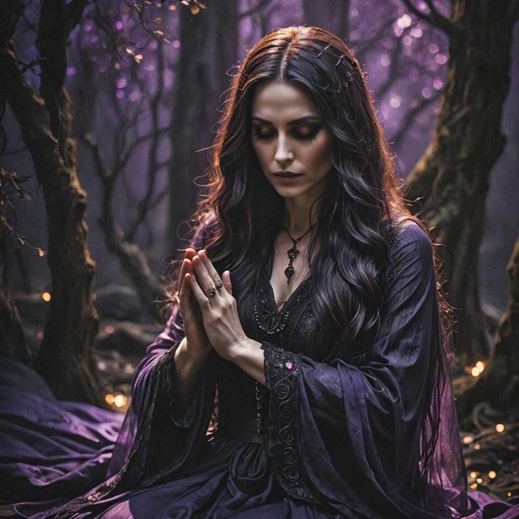 Spectral Ghost Woman Praying in Dark Gothic Art