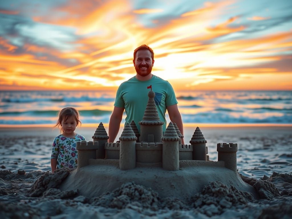 Family Sandcastle at Sunset: Professional Photography