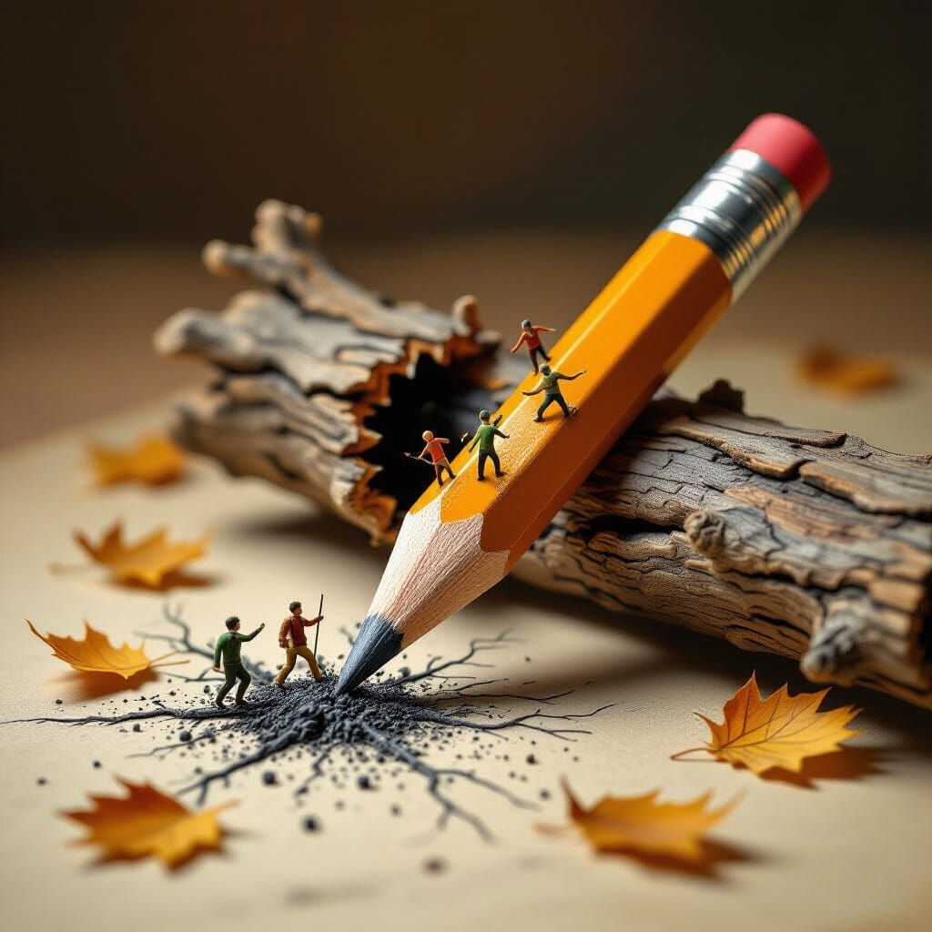 Pencil Transforms into Tree on Desk