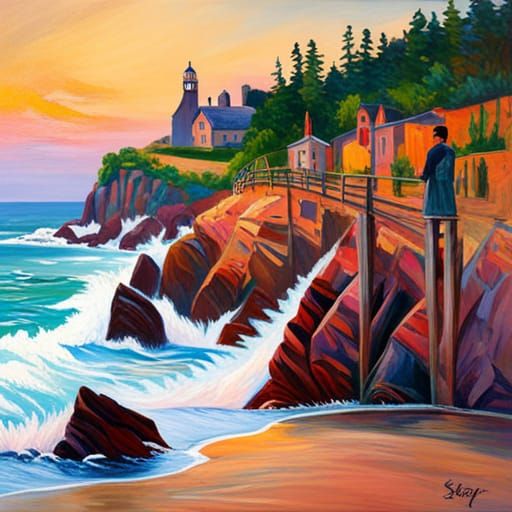 Coastal Rock Portrait of Rocky Balboa in Impressionist Style