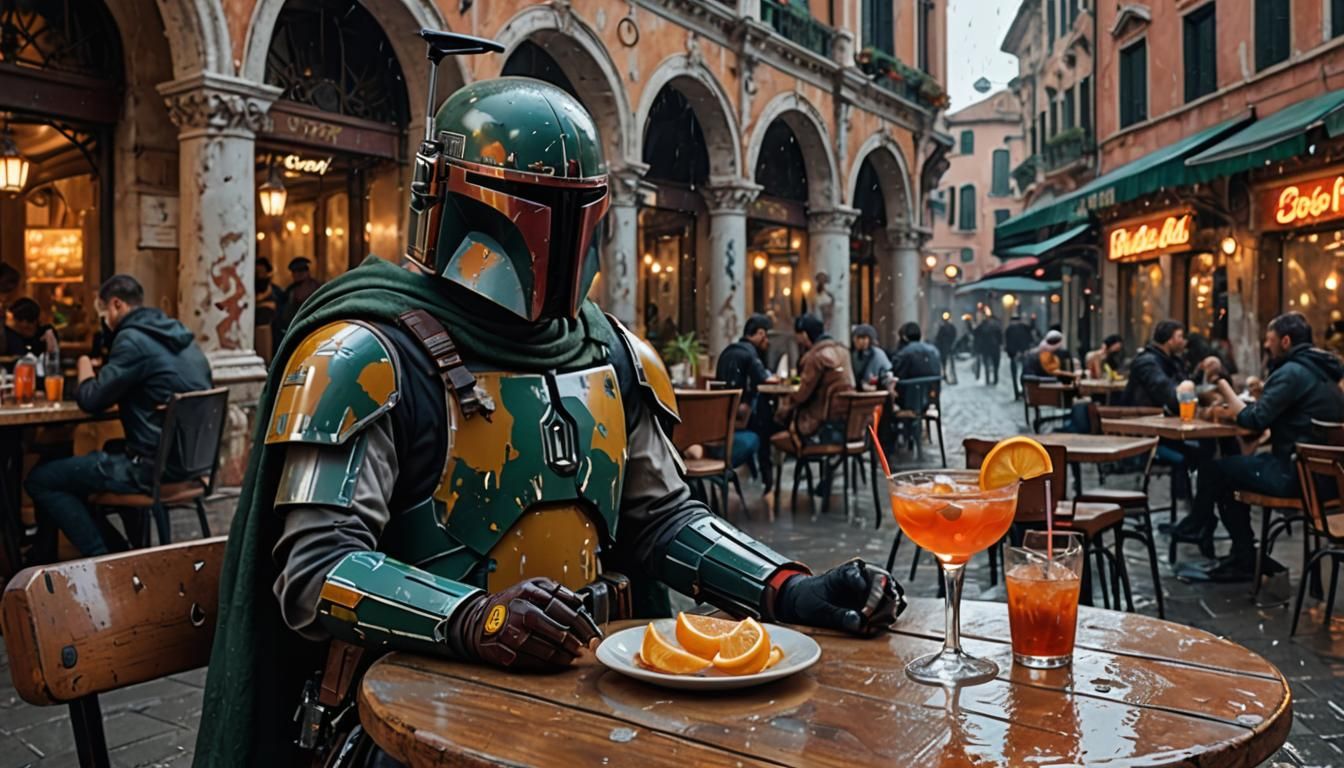 Star Wars Characters in Cyberpunk Venice Cafe