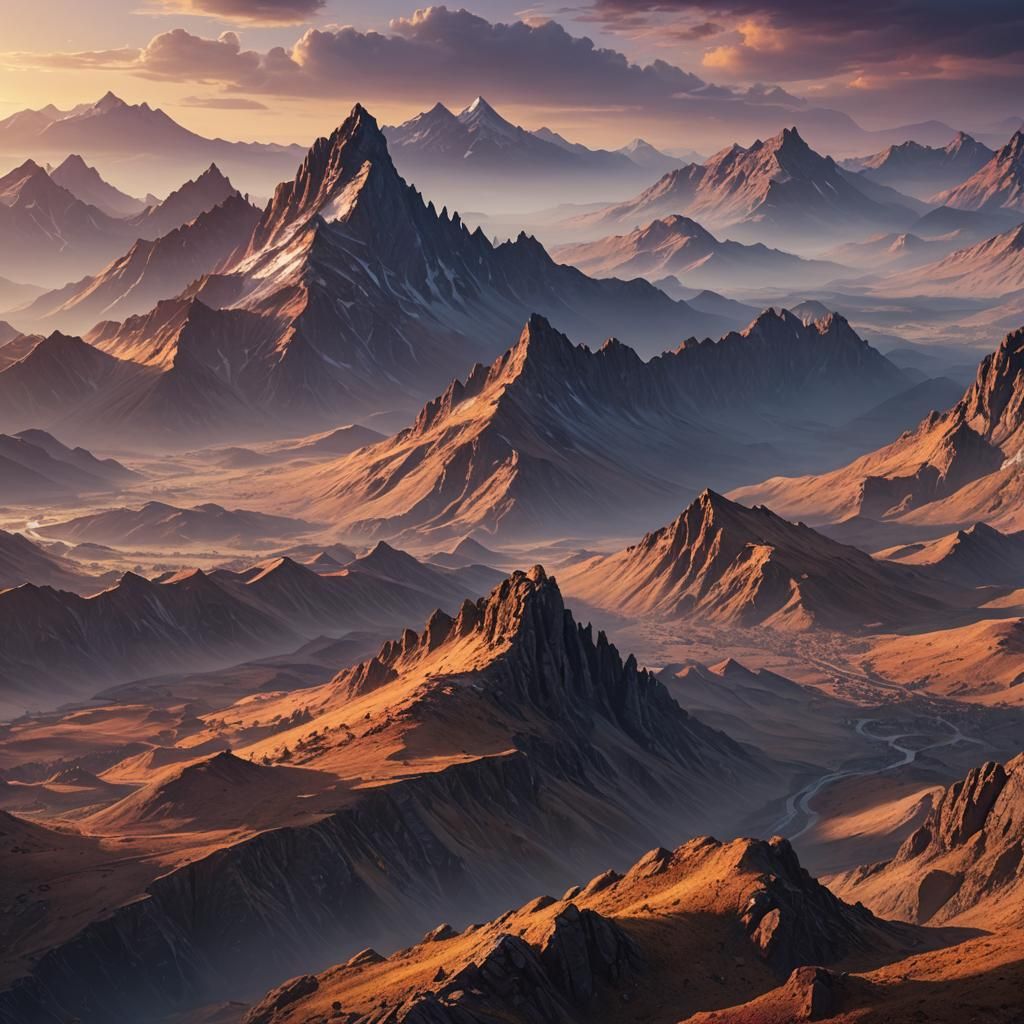 Majestic Mountain Range at Sunrise in Matte Painting Style