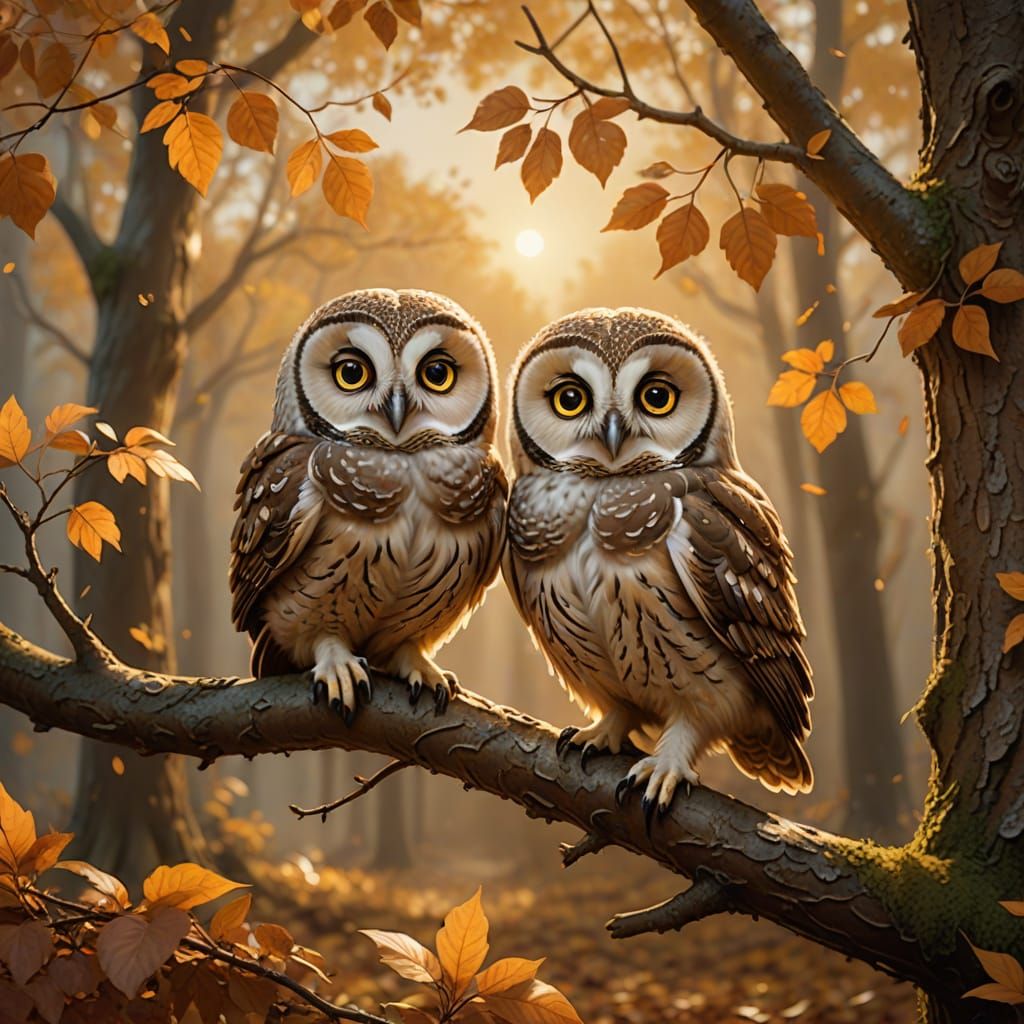 Owlets Swooping Through Autumn Leaves in Cinematic Style