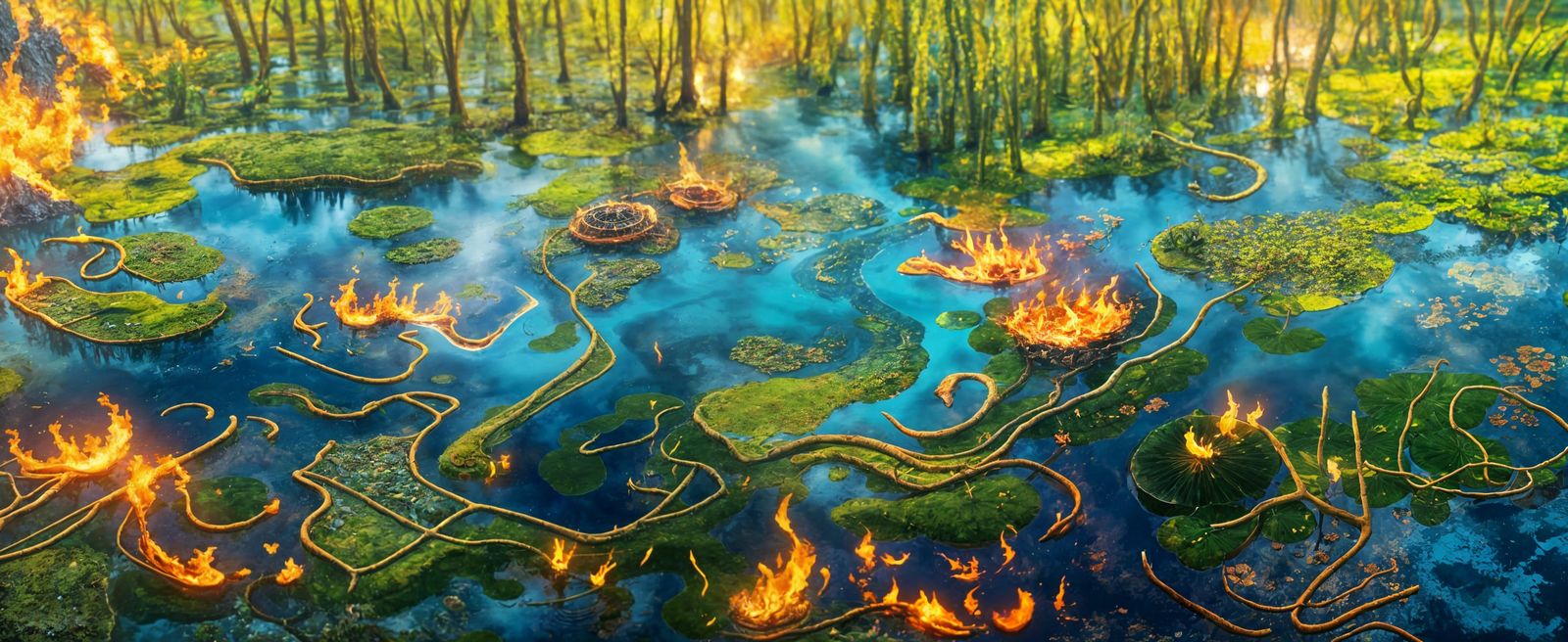 Swamp Fire Illuminates a Hedge Maze