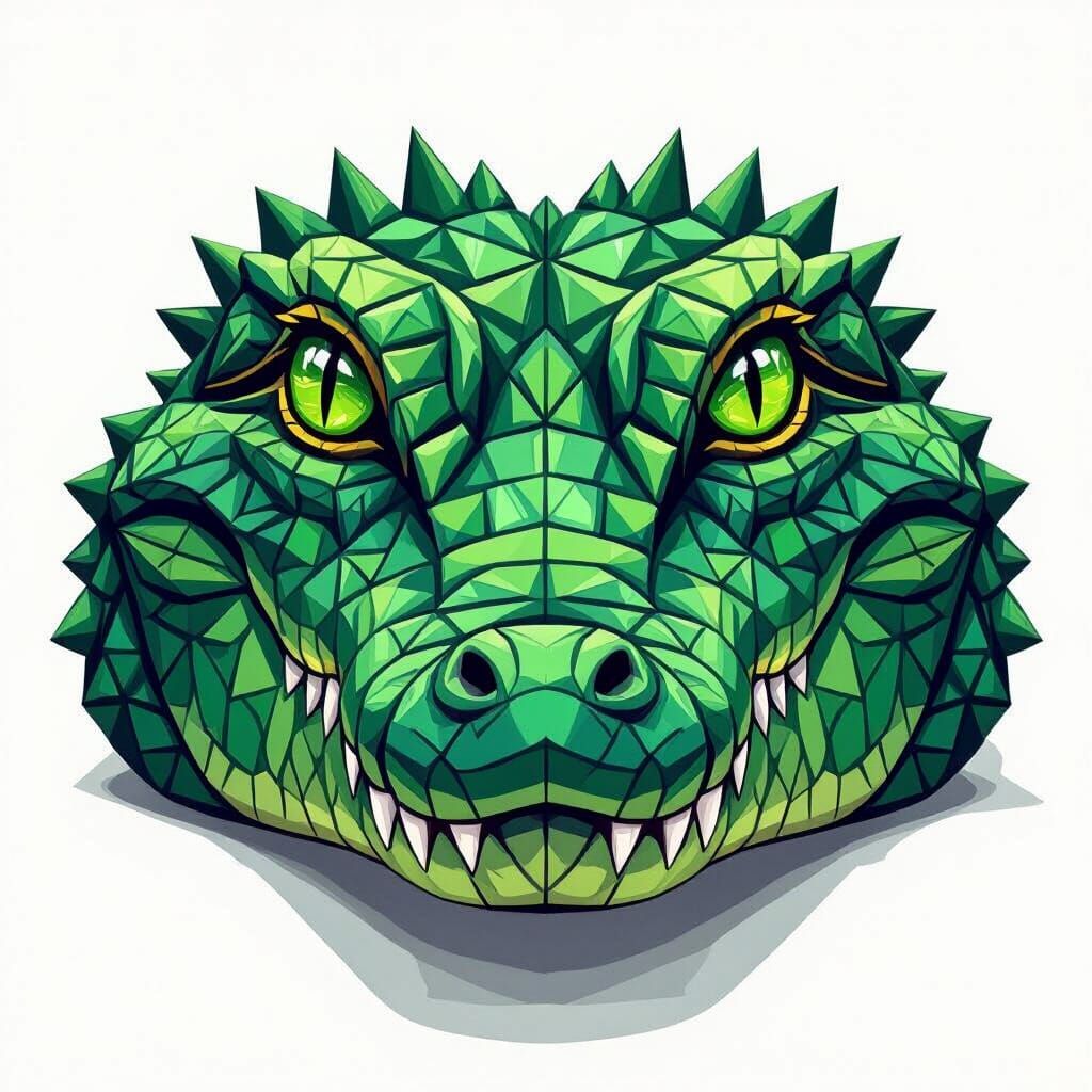 Vector Crocodile Face Painting in Emerald Greens