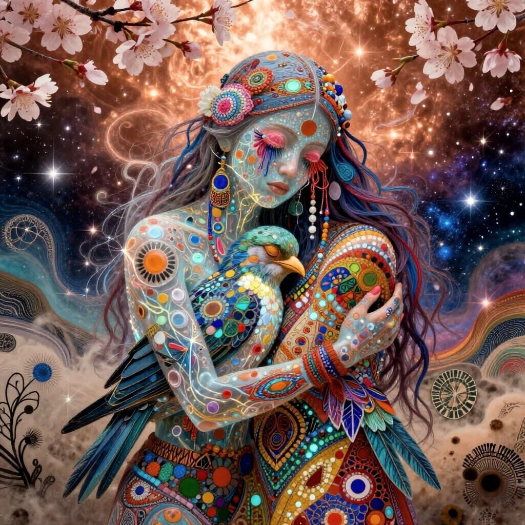 Mystical Shaman's Astral Journey in Vibrant Collage