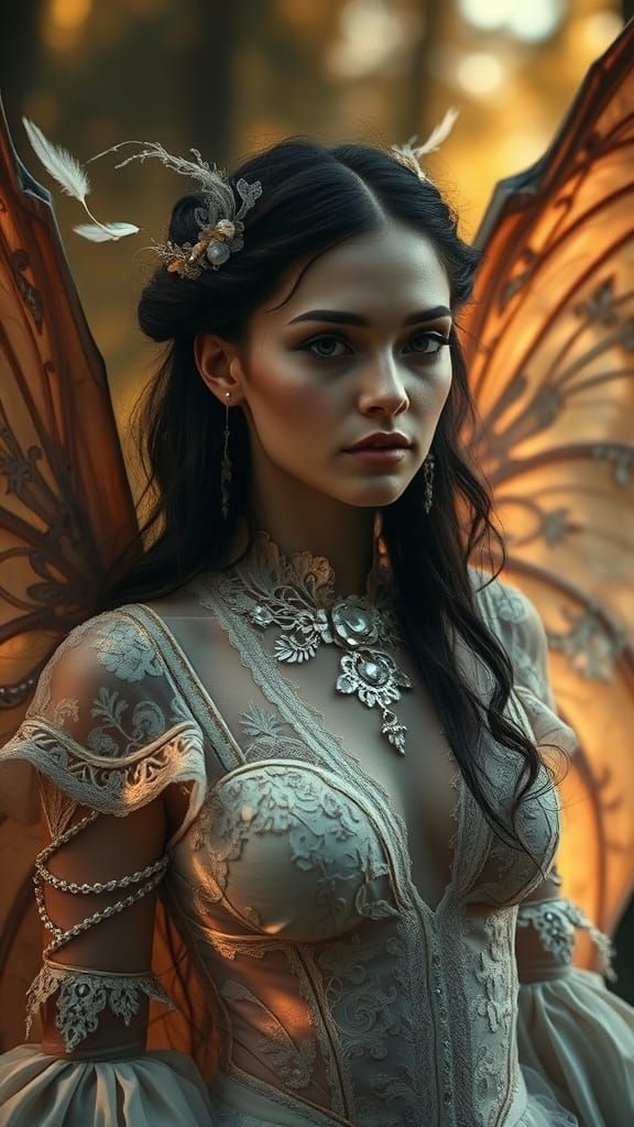 Dreamlike Italian Woman with Ethereal Wings in Soft Cinemati...