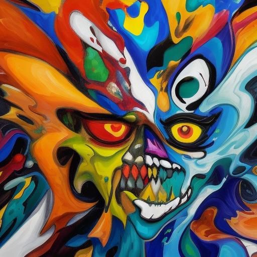 Cubist Expressionist Painting with Grotesque Face and Beer