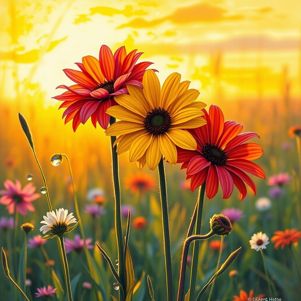 Bold Sunday Flowers Bask in Sunset Light