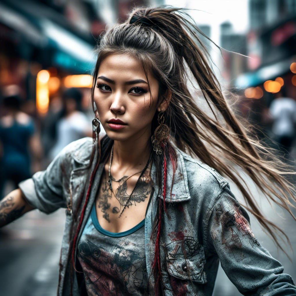 Asian Street Dancer in Grunge Style