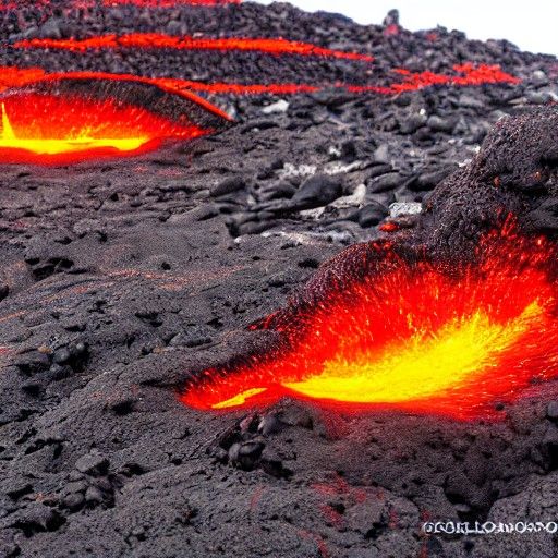 Volcanic Lava Flowing Over Black Rocks