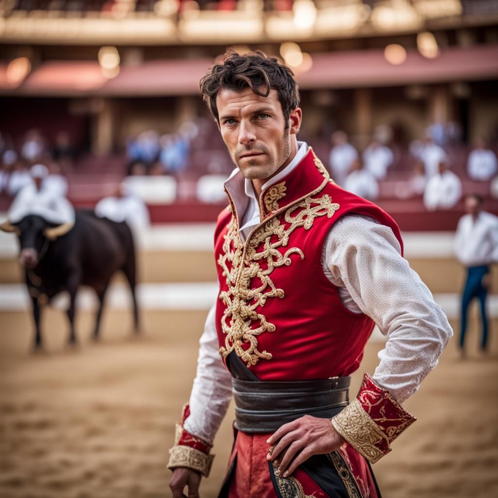 Athletic Bullfighter in Spanish Bullring Photo