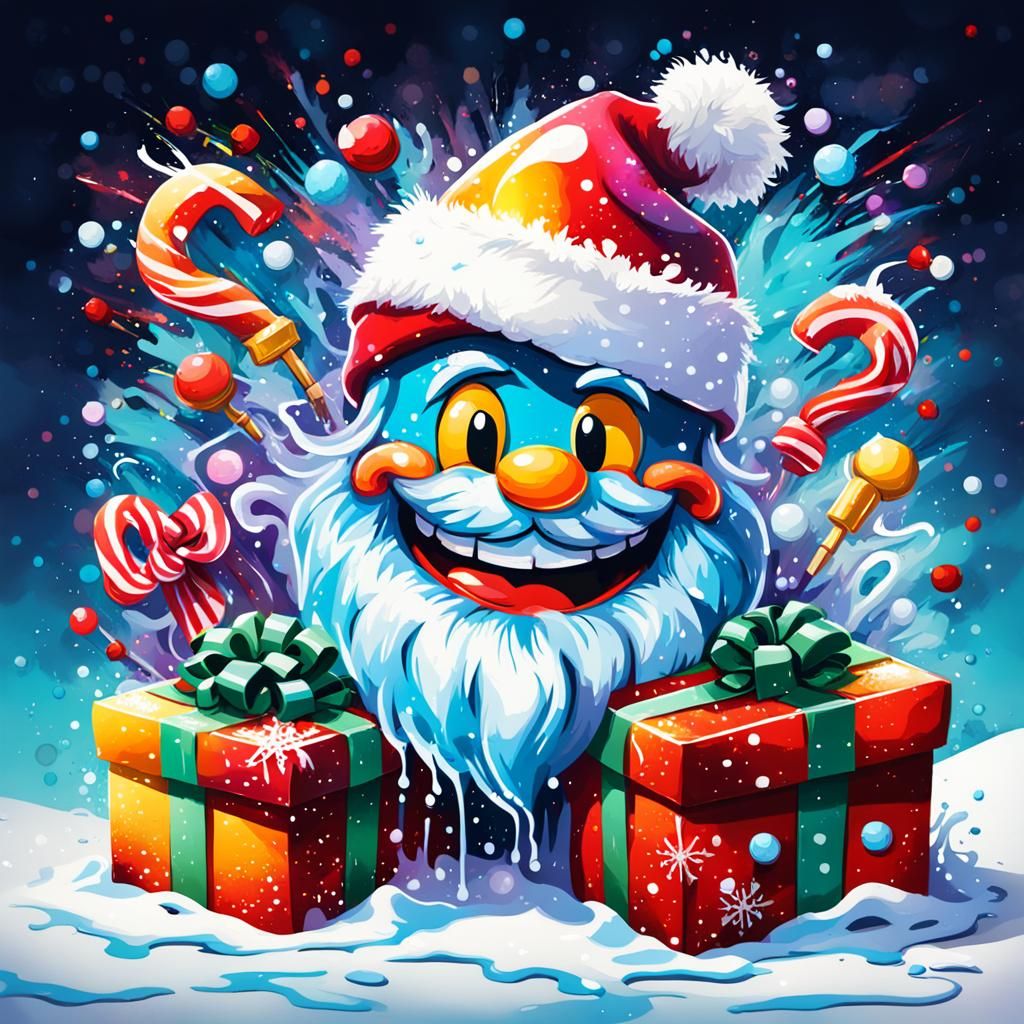 Santa Claus Winter Gifts in Graffiti Art Style