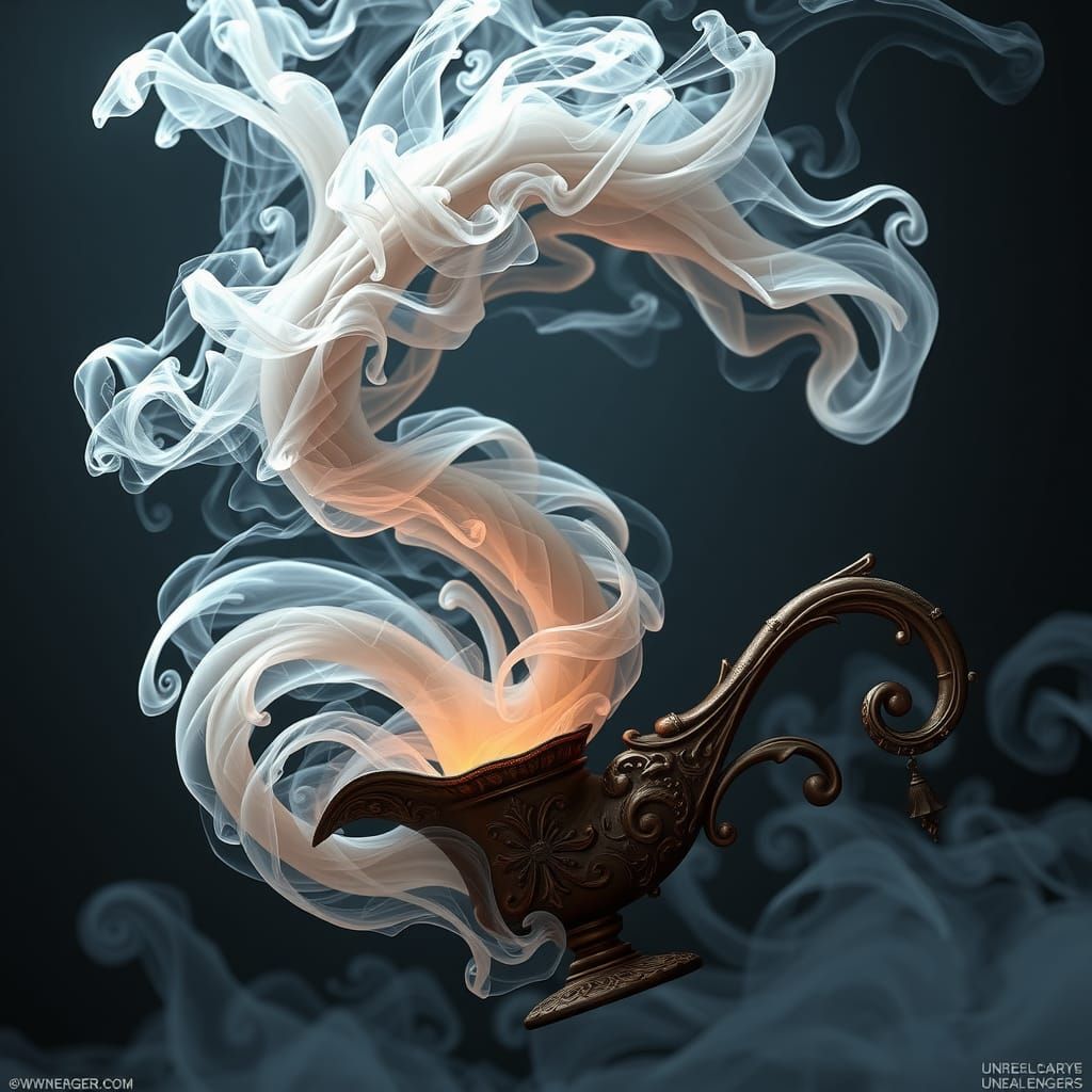 Ethereal Genie Emerges from Mystical Lamp