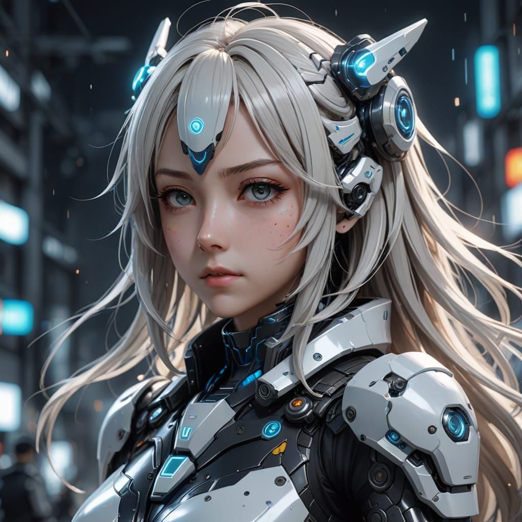 Cyberpunk Robots Tame Majestic White Bulls