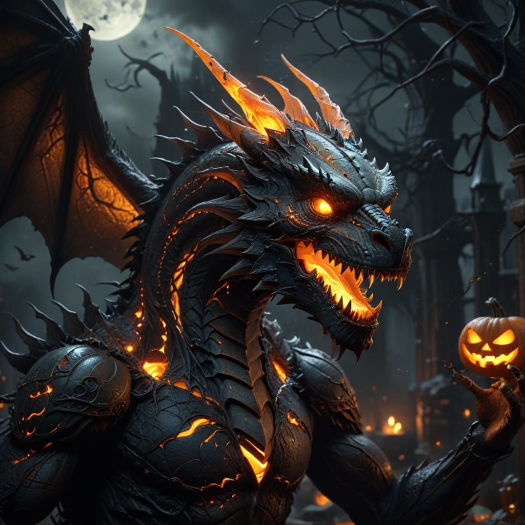 Majestic Halloween Dragon in Dark Fantasy Concept Art
