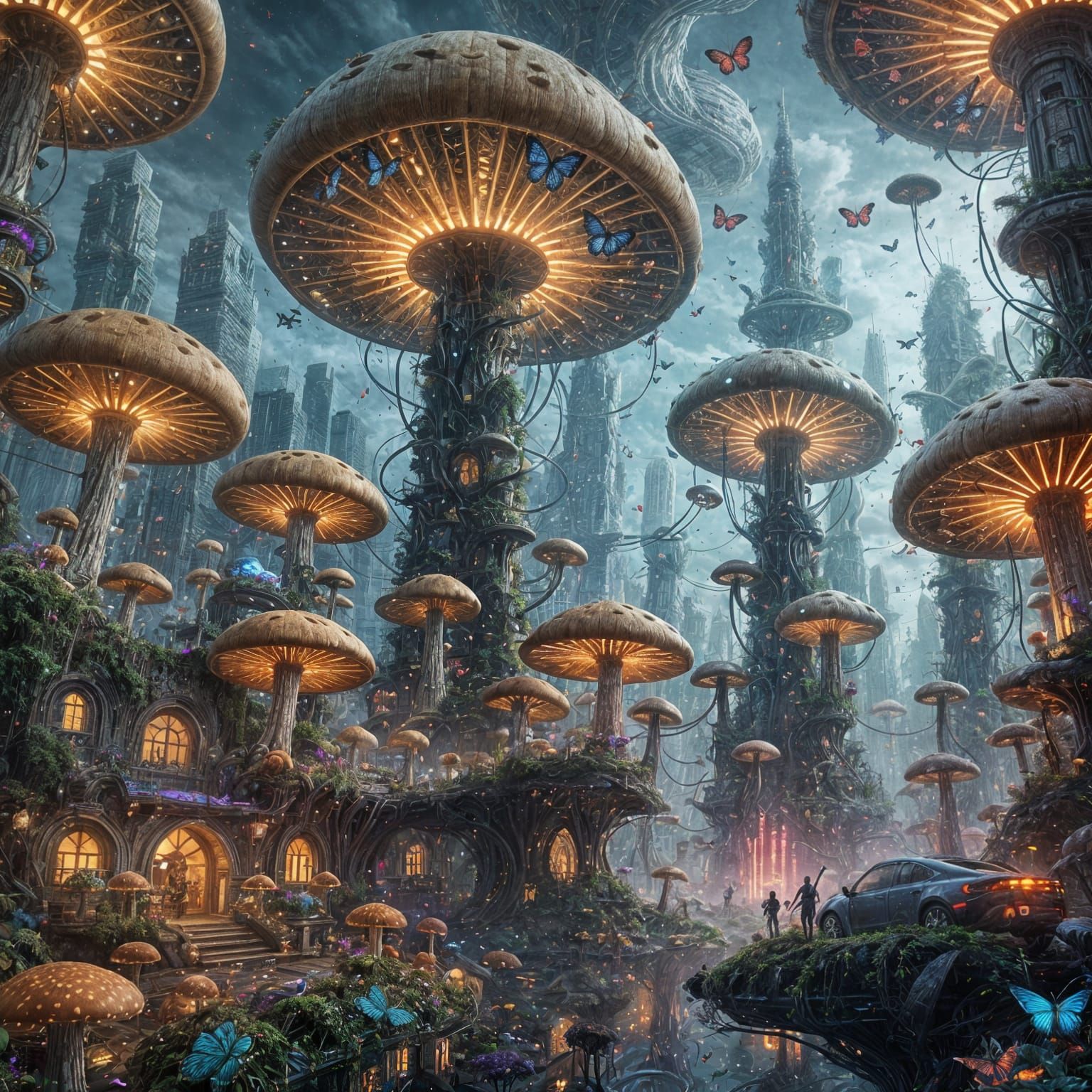 Surreal Futuristic City Rises from Mystical Forest in Hyperr...