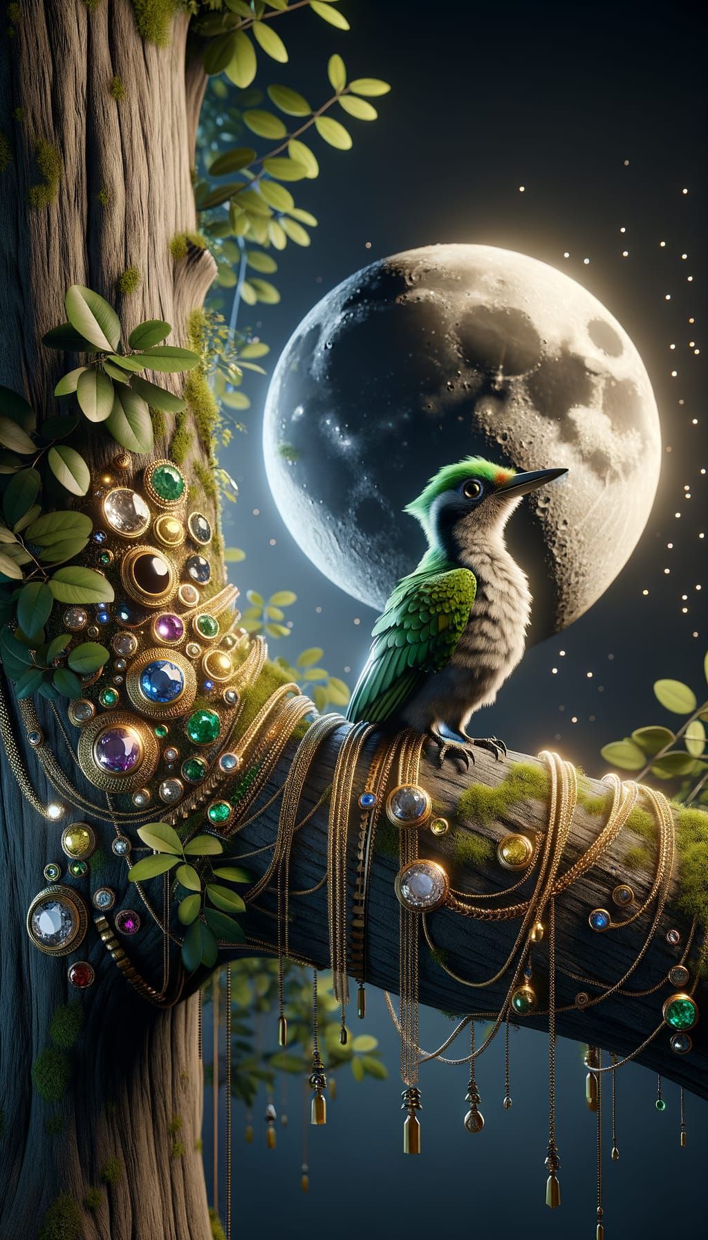 Magic green woodpecker