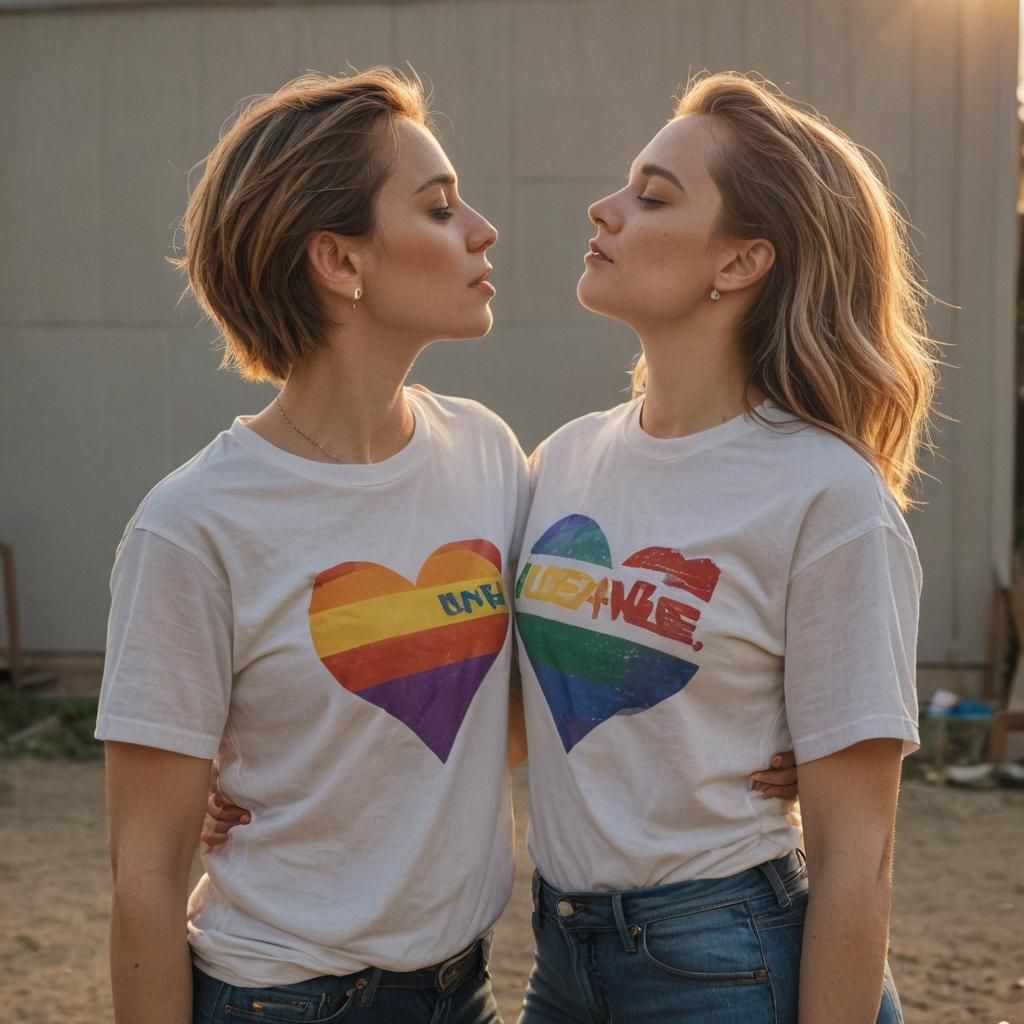 Lesbian Couple Kissing in Art Nouveau Style