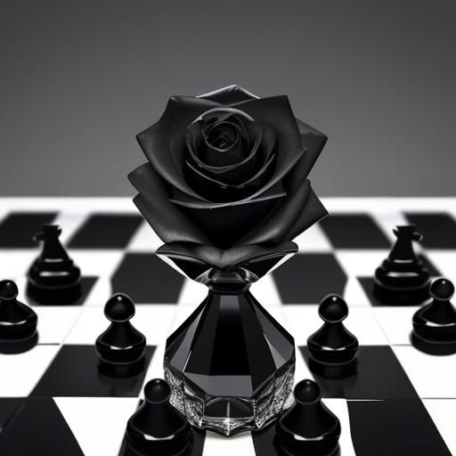Black Crystal Rose on Chessboard