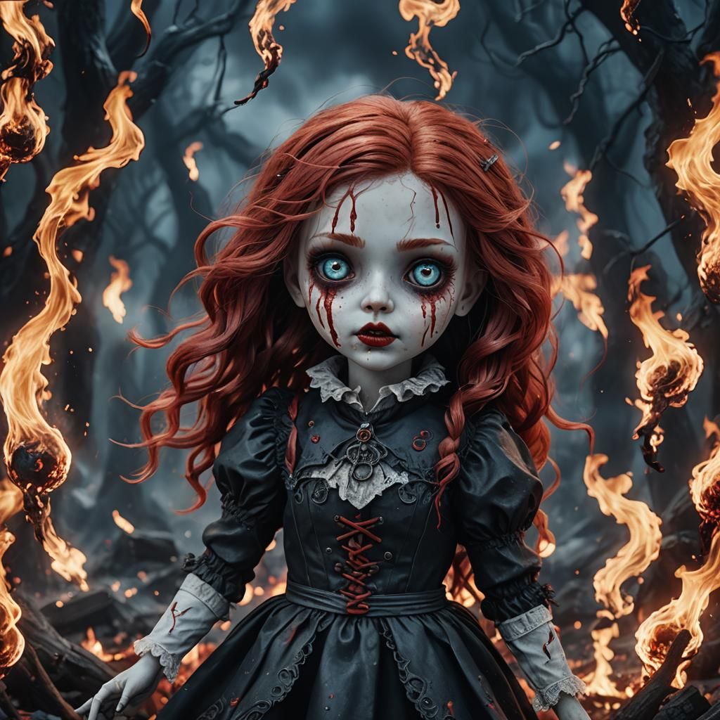 Spooky Cute Doll with Bloody Details