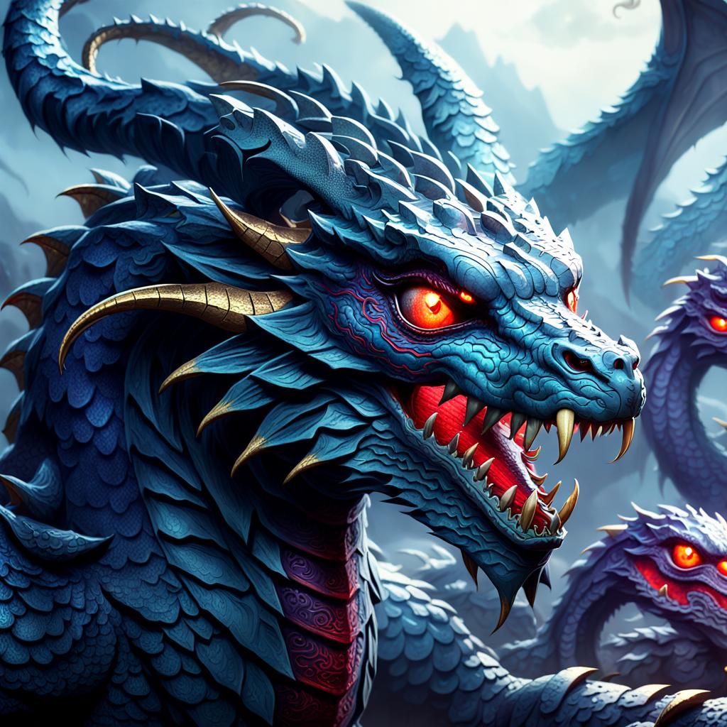 Mystical Hydra Close-Up in Dark Fantasy Art