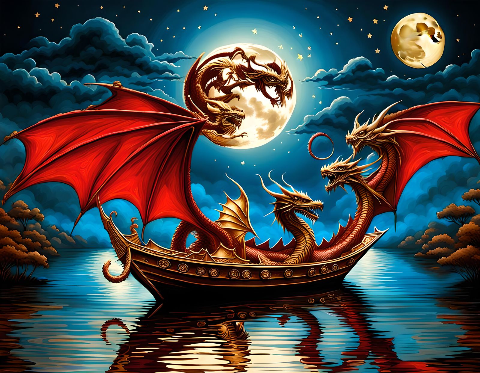 Sepia Illusion: Red Dragon, Blue Angel Boat