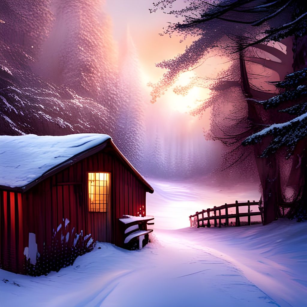 Serene Snowy Day: Fresh Footsteps and Warm Tea