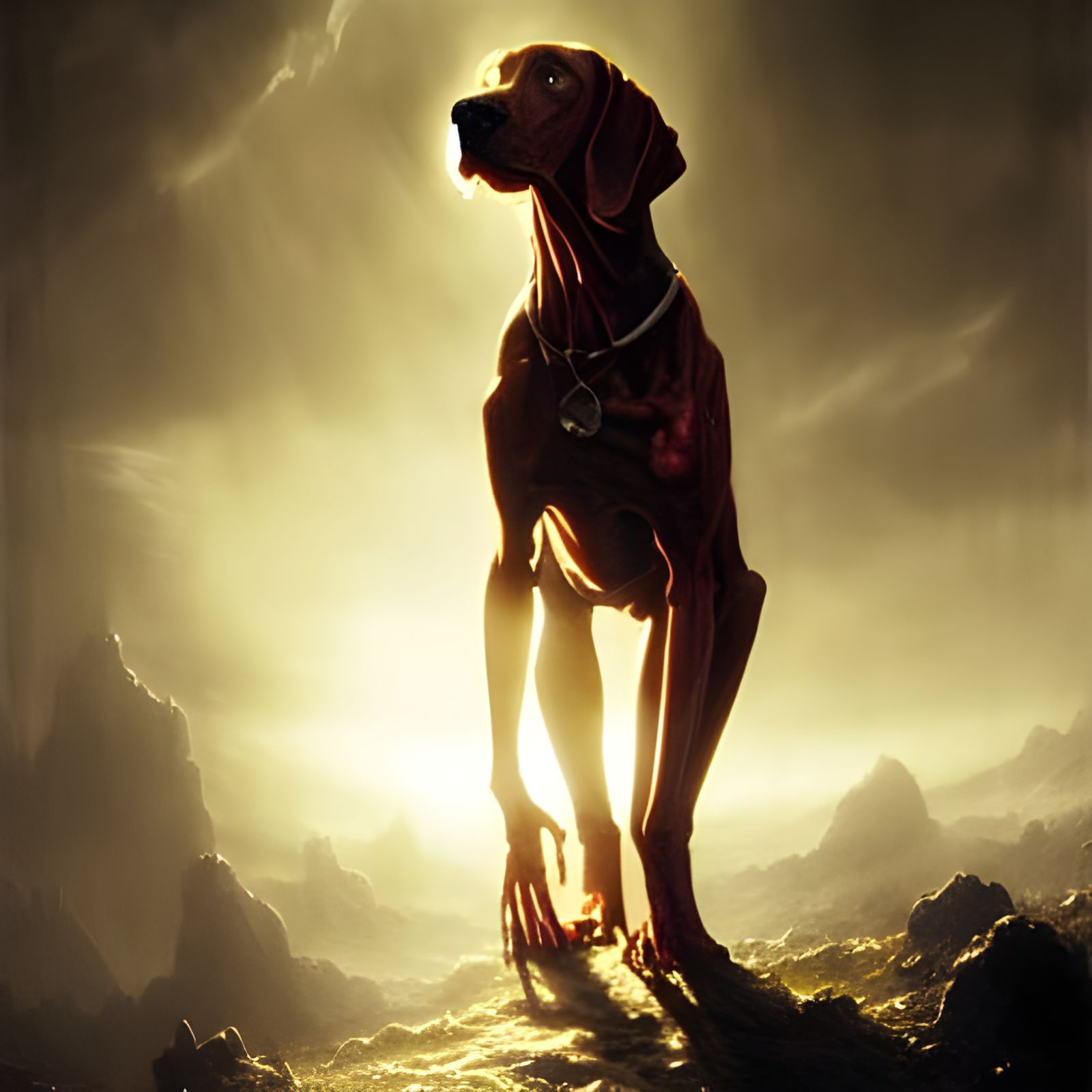 Sinister Vizsla Zombie Dog in Doré Style