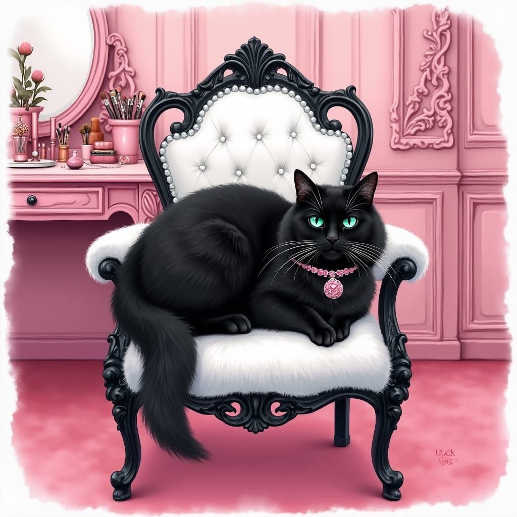 Regal Feline Beauty in a Whimsical Watercolor Dream