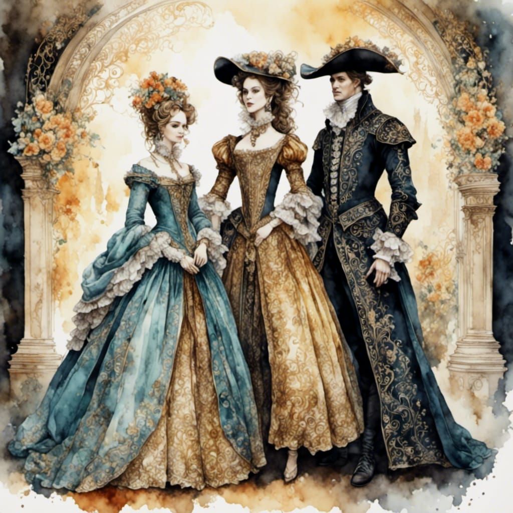 17th Century Couple in Watercolor Style