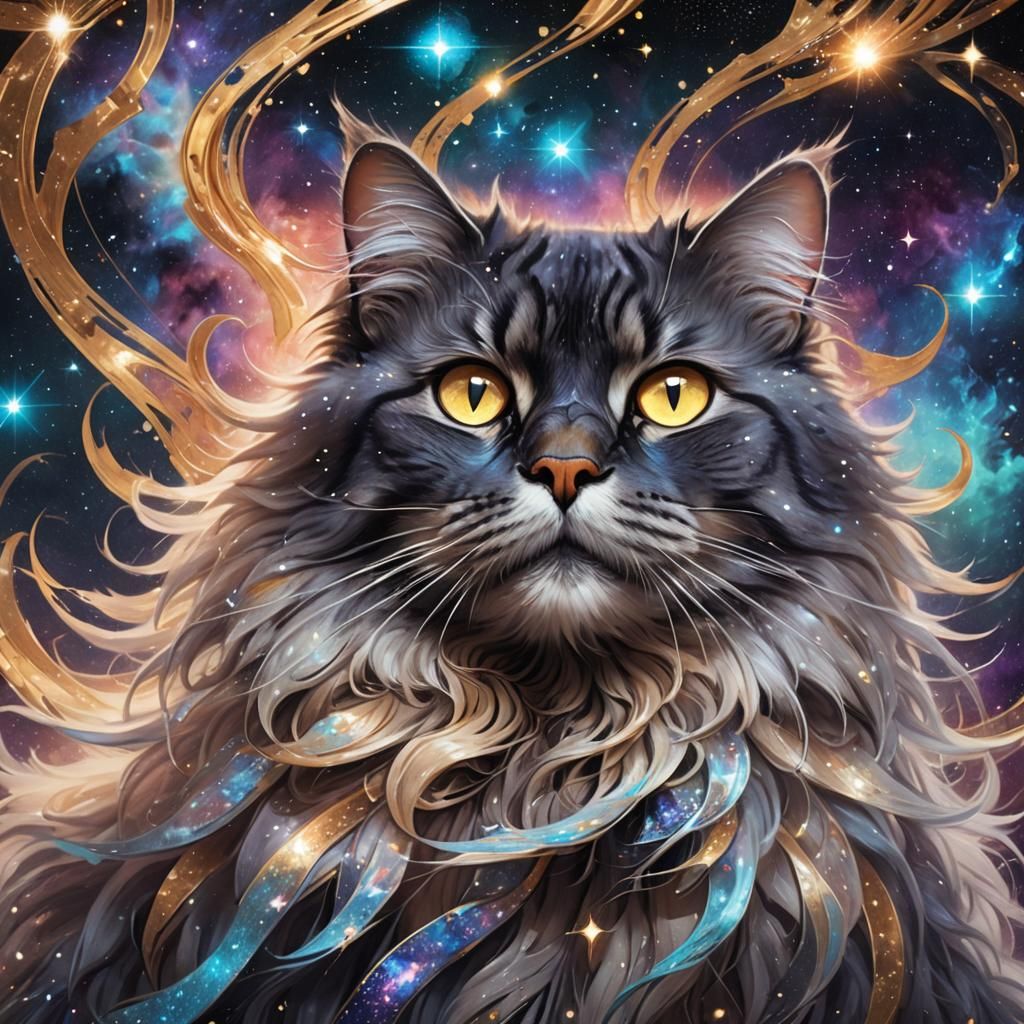Cosmic Cat Portrait in Digital Art Style