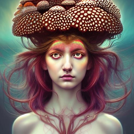 Psychedelic Goddess with Fractal Hair: Digital Illustration