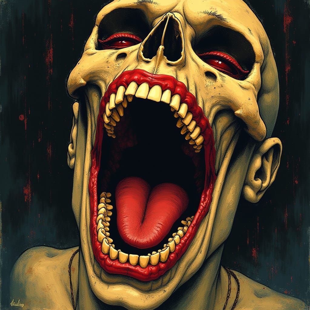 Vintage Macabre Illustration of Open Mouth with Teeth
