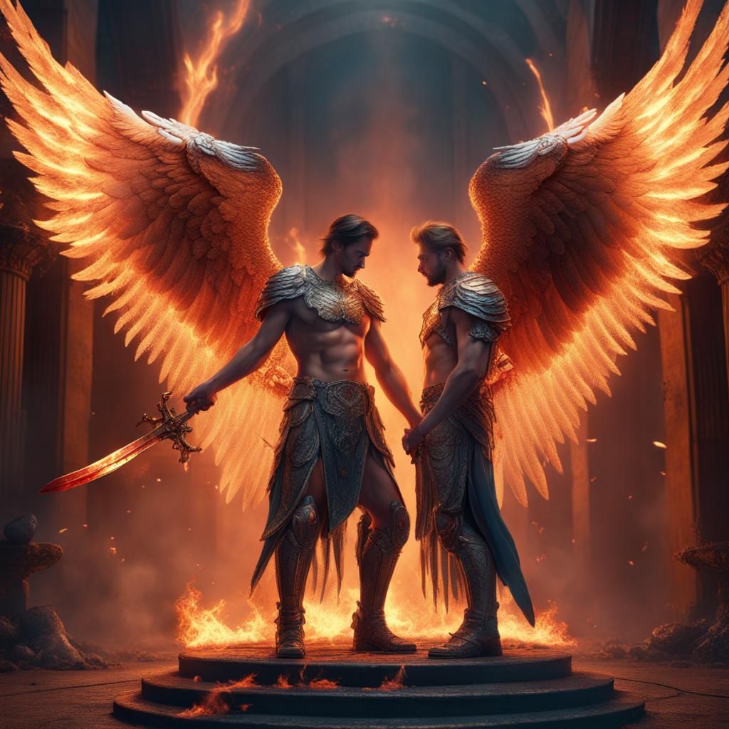 Angelic Warriors with Fireball in Fantasy Concept Art