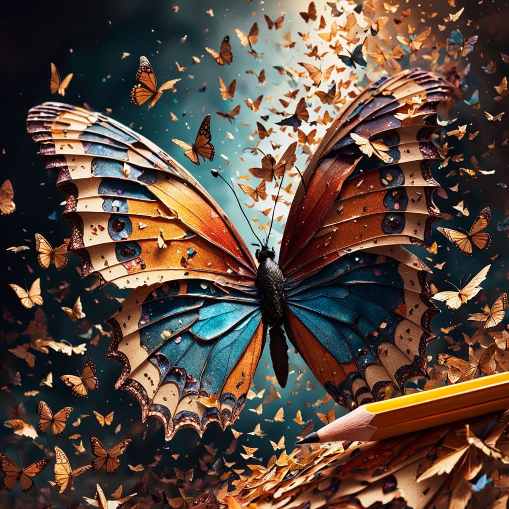 Swarm of Butterflies Erupting From Pencil Shavings