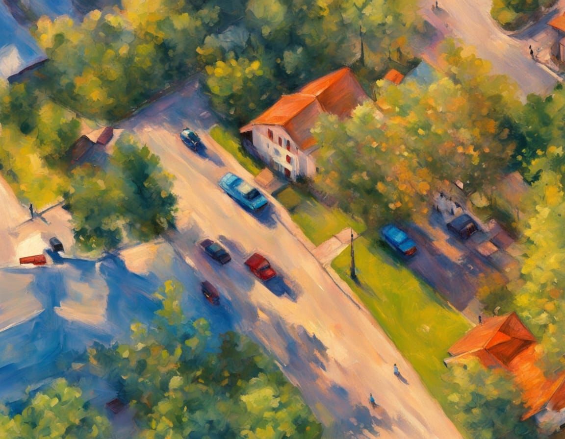 Impressionist Bird's-Eye View of Two Figures