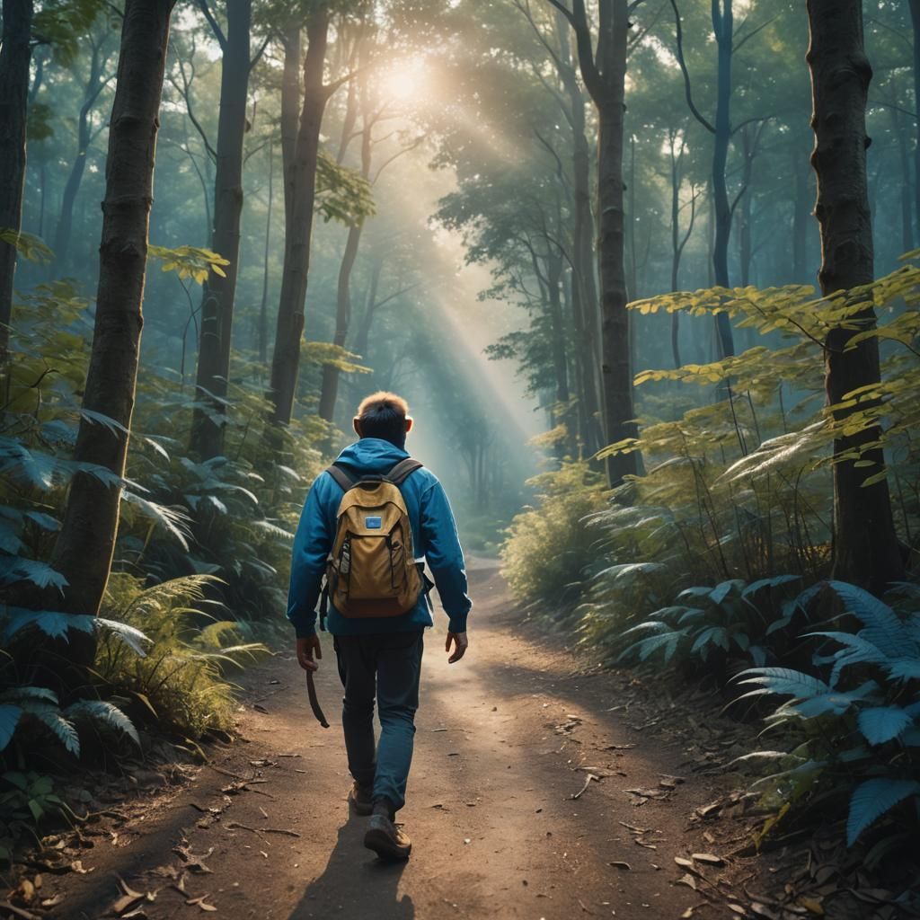 Monkey Treks Forest Path at Sunrise: Cinematic Still