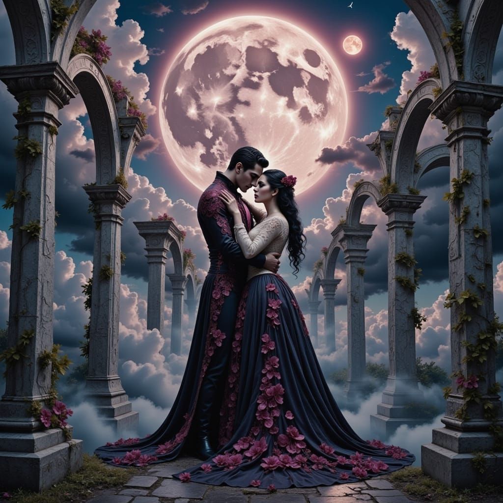 Ethereal Vampire Couple in Ancient Italian Landscape