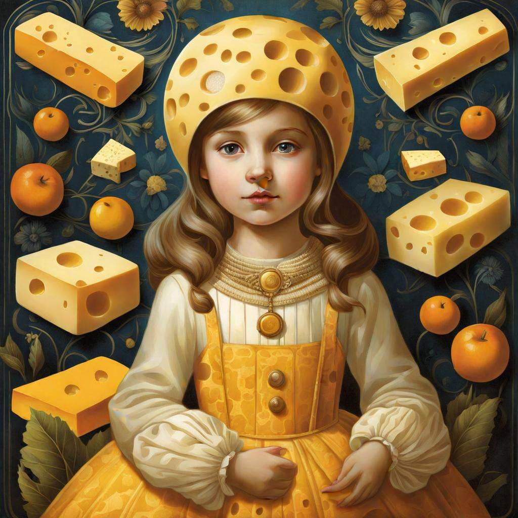 Girl in Cheese World: Surrealist Art Illustration