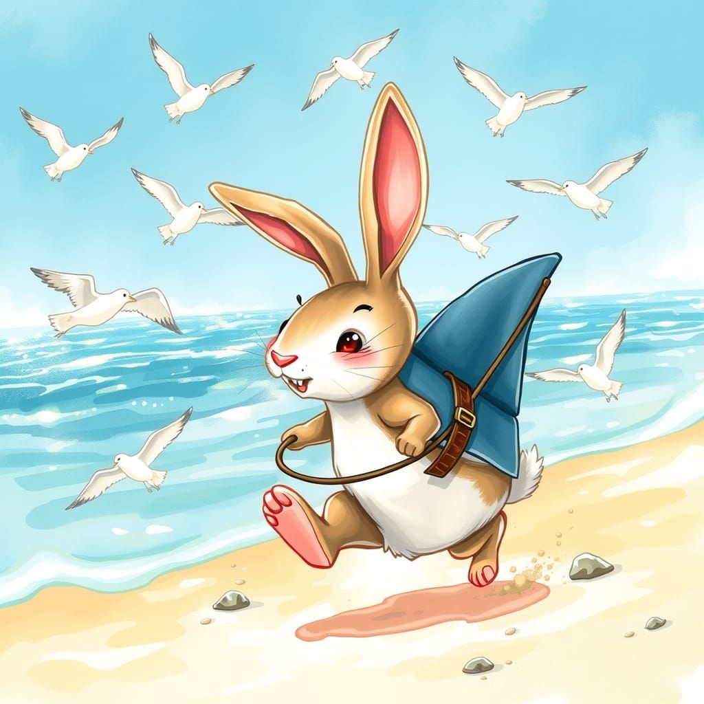 Whimsical Rabbit Shark Impostor on Beach