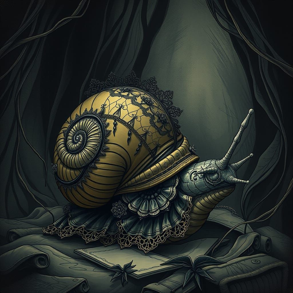 Goth Snail in Mystical Realm with Chiaroscuro