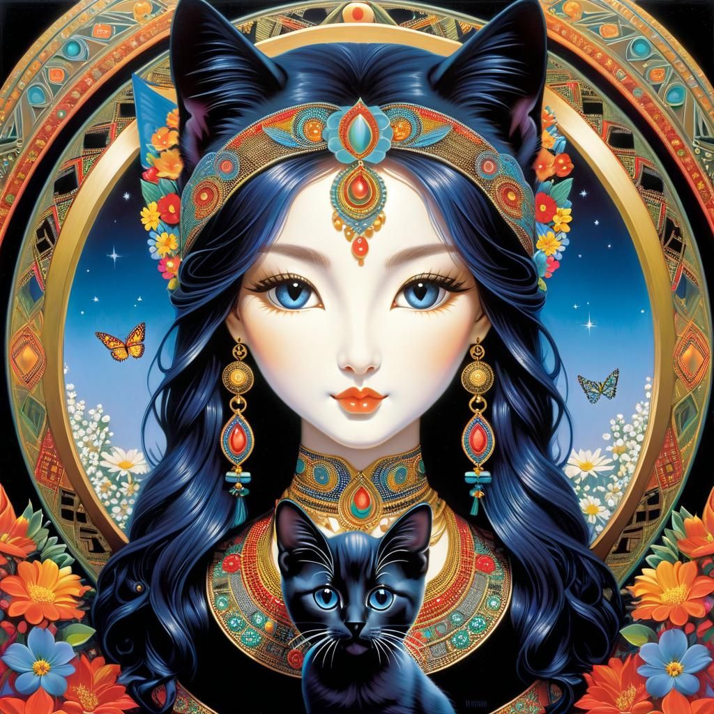 Kindred Cat-Mom and Kitten Abstract Portrait